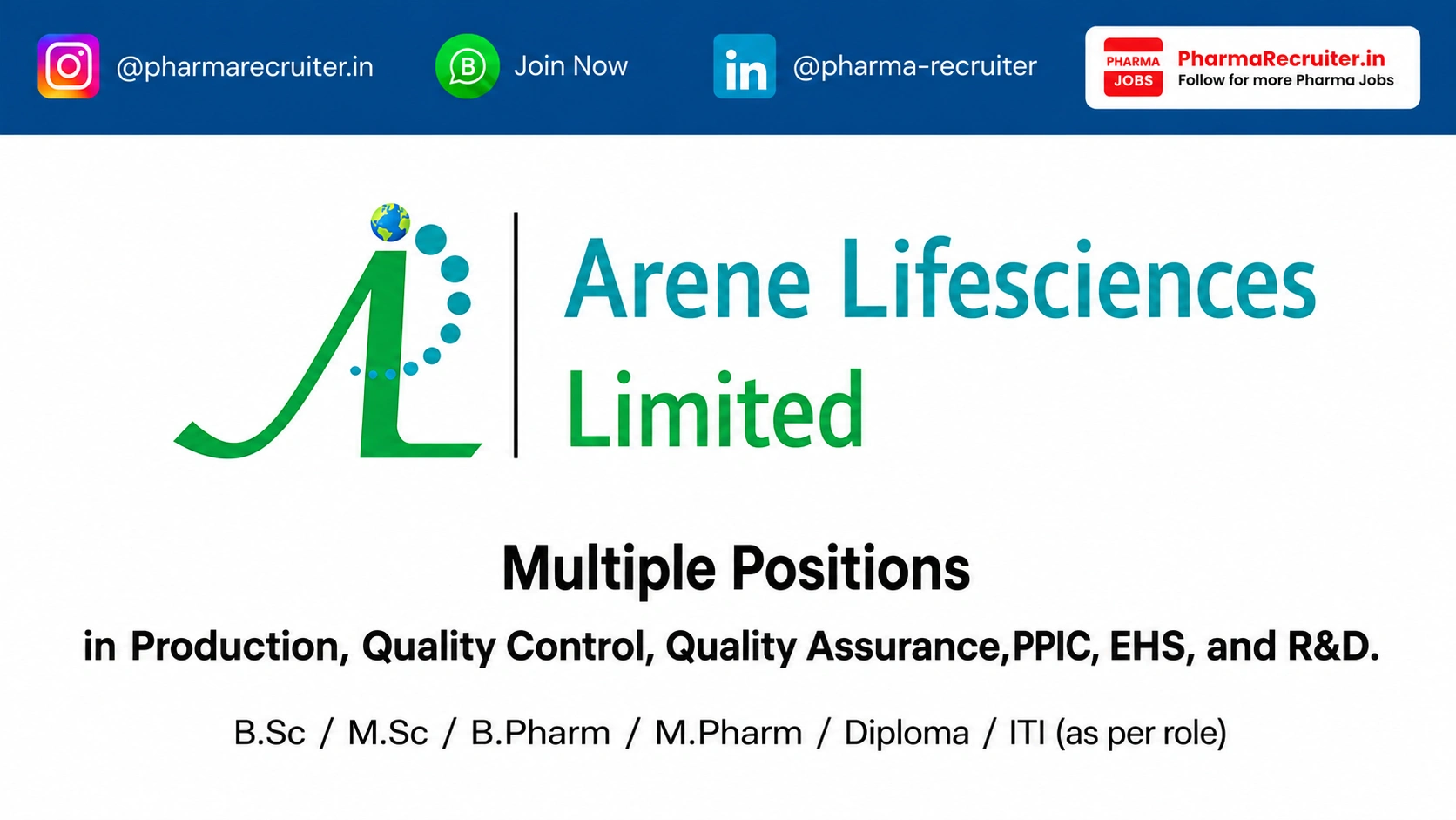 multiple positions in Production, Quality Control, Quality Assurance, PPIC, EHS, and R&D.