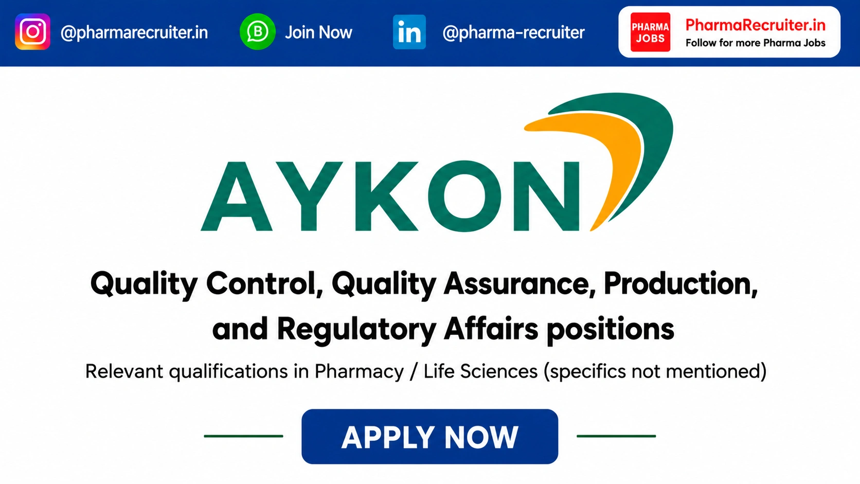 Relevant qualifications in Pharmacy / Life Sciences (specifics not mentioned)