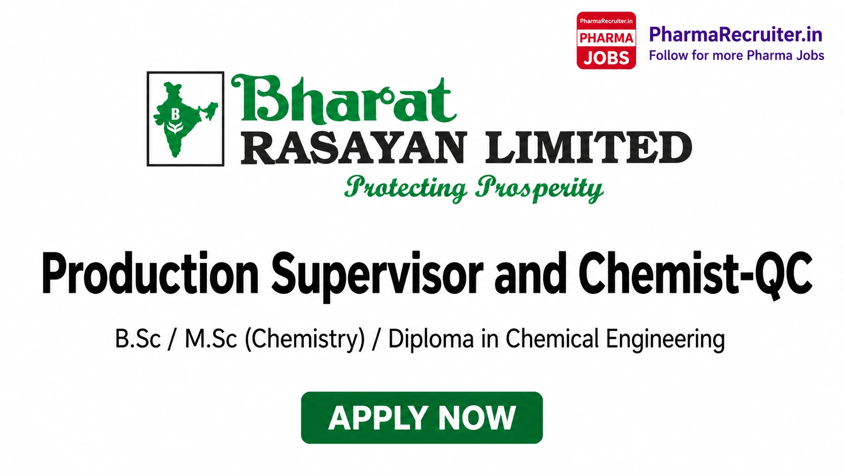 B.Sc / M.Sc (Chemistry) / Diploma in Chemical Engineering