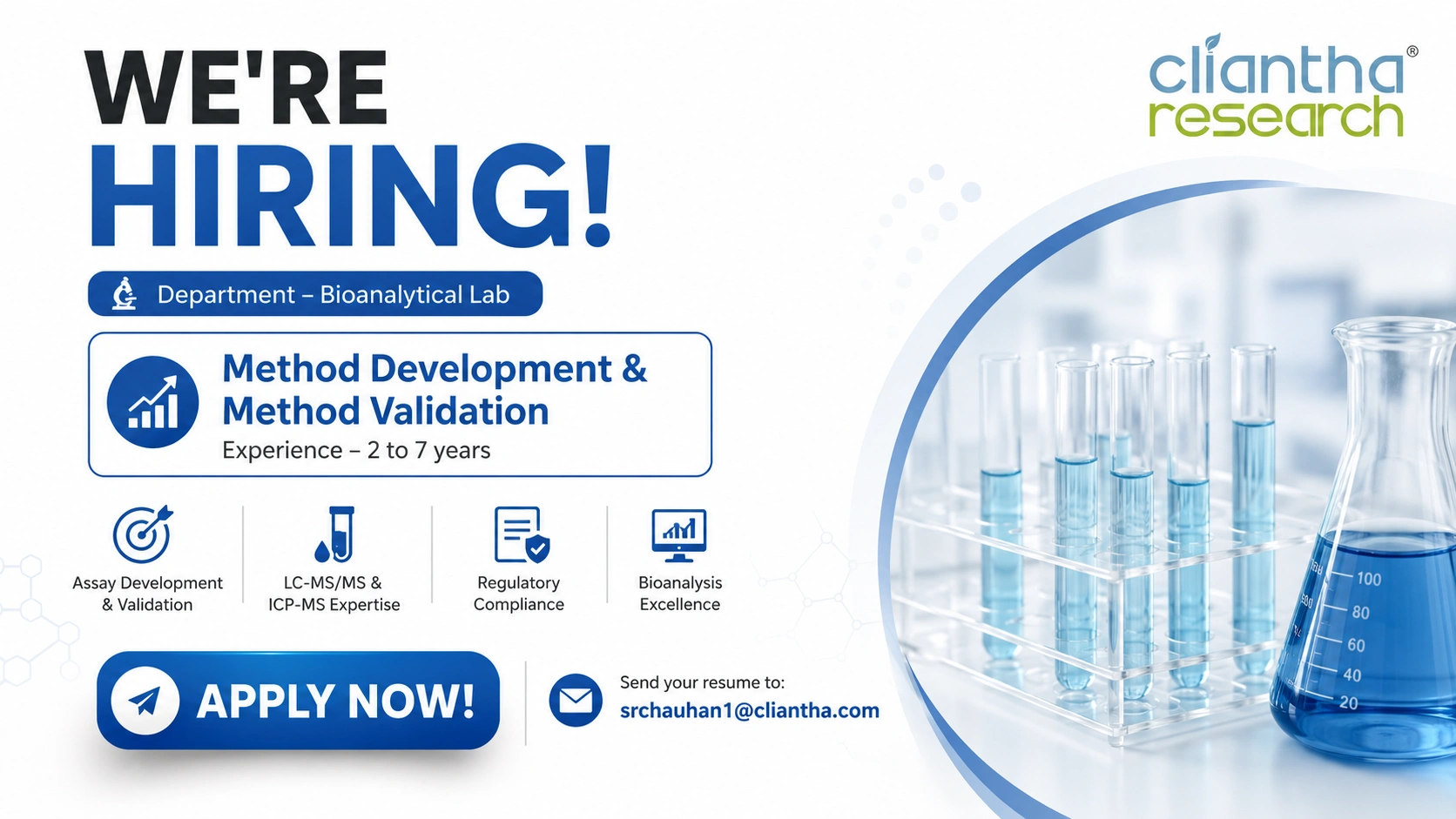 Cliantha Research Hiring for Bioanalytical Lab Professionals in Ahmedabad | M.Sc, B.Pharm & M.Pharm Jobs