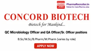 B.Sc/M.Sc/B.Pharm/M.Pharm (varies by role)