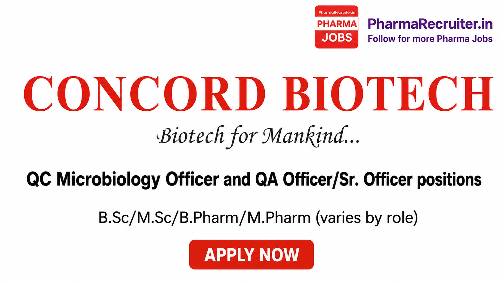 B.Sc/M.Sc/B.Pharm/M.Pharm (varies by role)