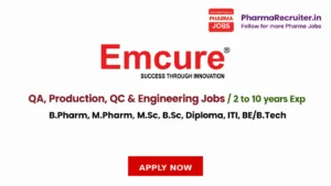 B.Pharm, M.Pharm, M.Sc, B.Sc, Diploma, ITI, BE/B.Tech