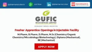 Fresher Apprentice Openings in Injectable Facility