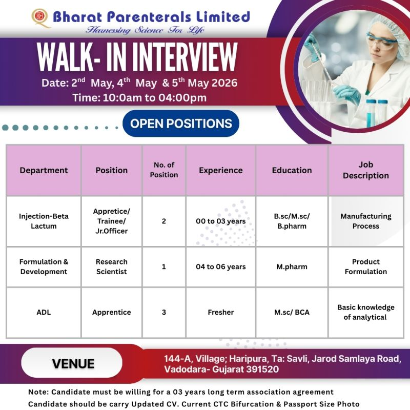 Bharat Parenterals Hiring