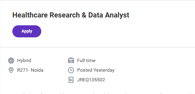 Clarivate is hiring a Healthcare Research & Data Analyst for its Life Sciences & Healthcare business in Noida (Hybrid).