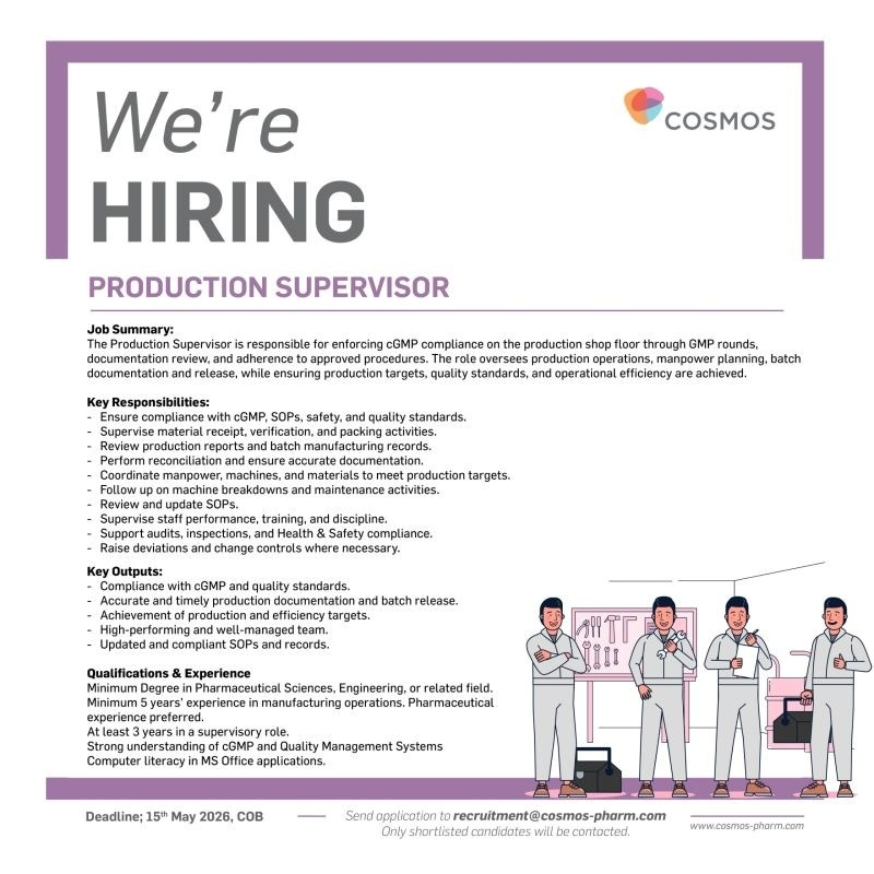 This role ensures cGMP compliance, operational excellence, and high-quality production on the shop floor.
