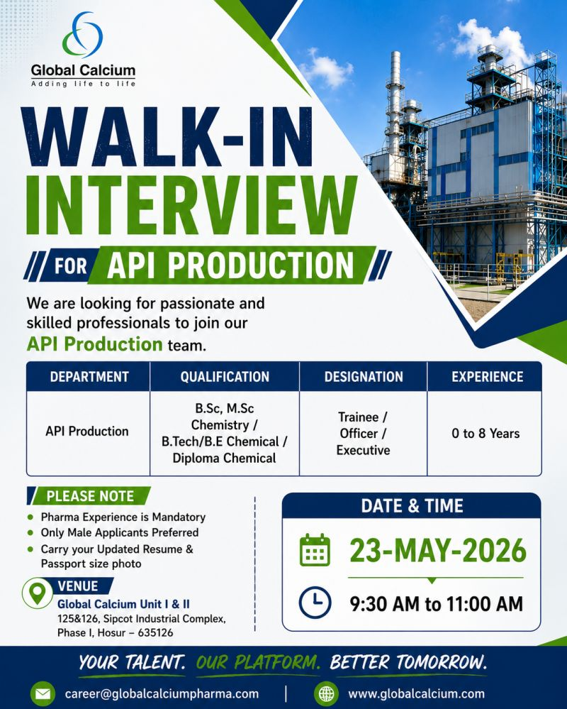 Global Calcium Walk-in Interview for API Production