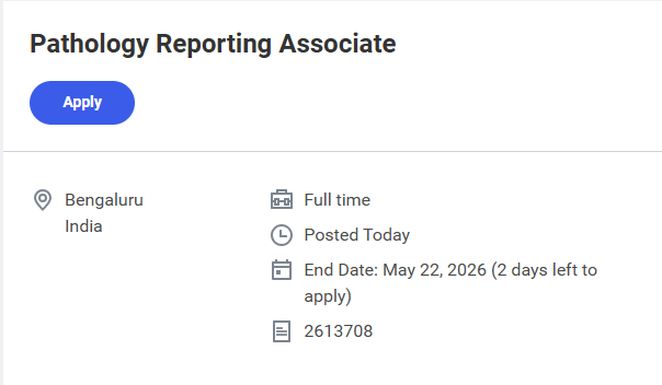 Labcorp is hiring a Pathology Reporting Associate for its Bangalore office.