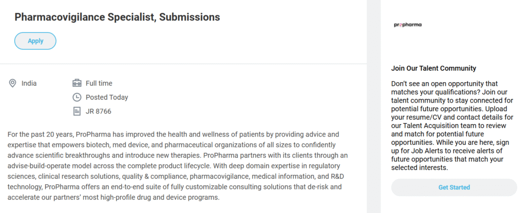 ProPharma Hiring Pharmacovigilance Specialist, Submissions