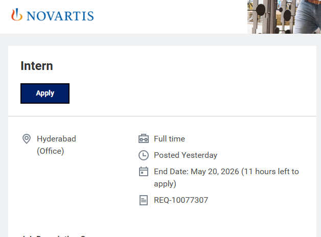Novartis is offering a 6-month full-time internship in Pharmaceutical Development at its Hyderabad office.