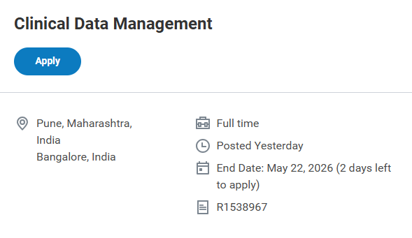 IQVIA is hiring experienced professionals for Clinical Data Management roles in Pune and Bangalore.