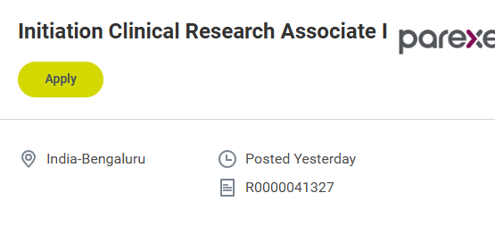 Parexel is hiring an Initiation Clinical Research Associate I (iCRA) for its Bengaluru office.