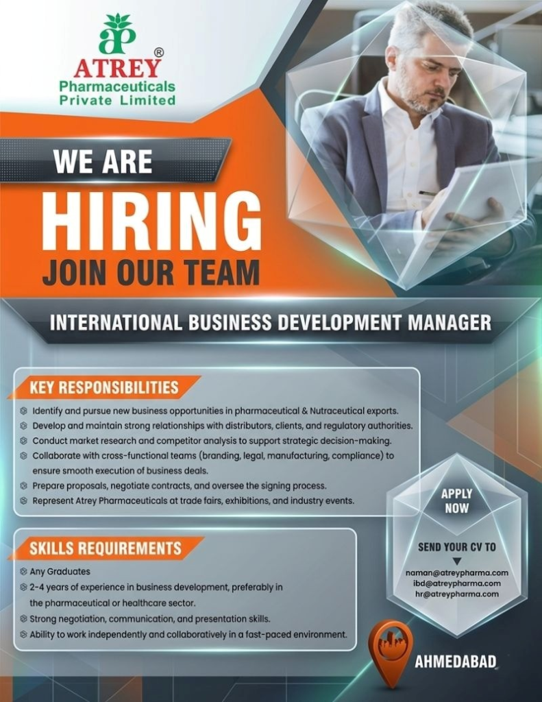  International Business Development Manager in Ahmedabad.