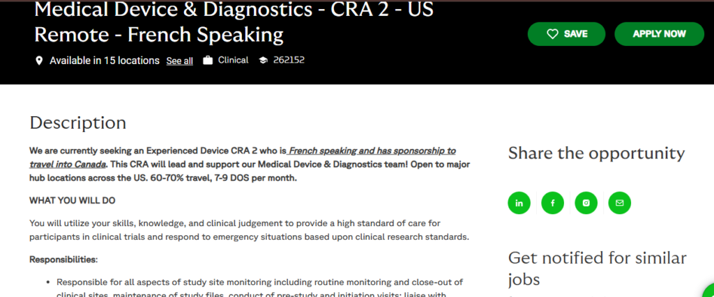  Fortrea is hiring a Medical Device & Diagnostics CRA 2 for a US Remote position.