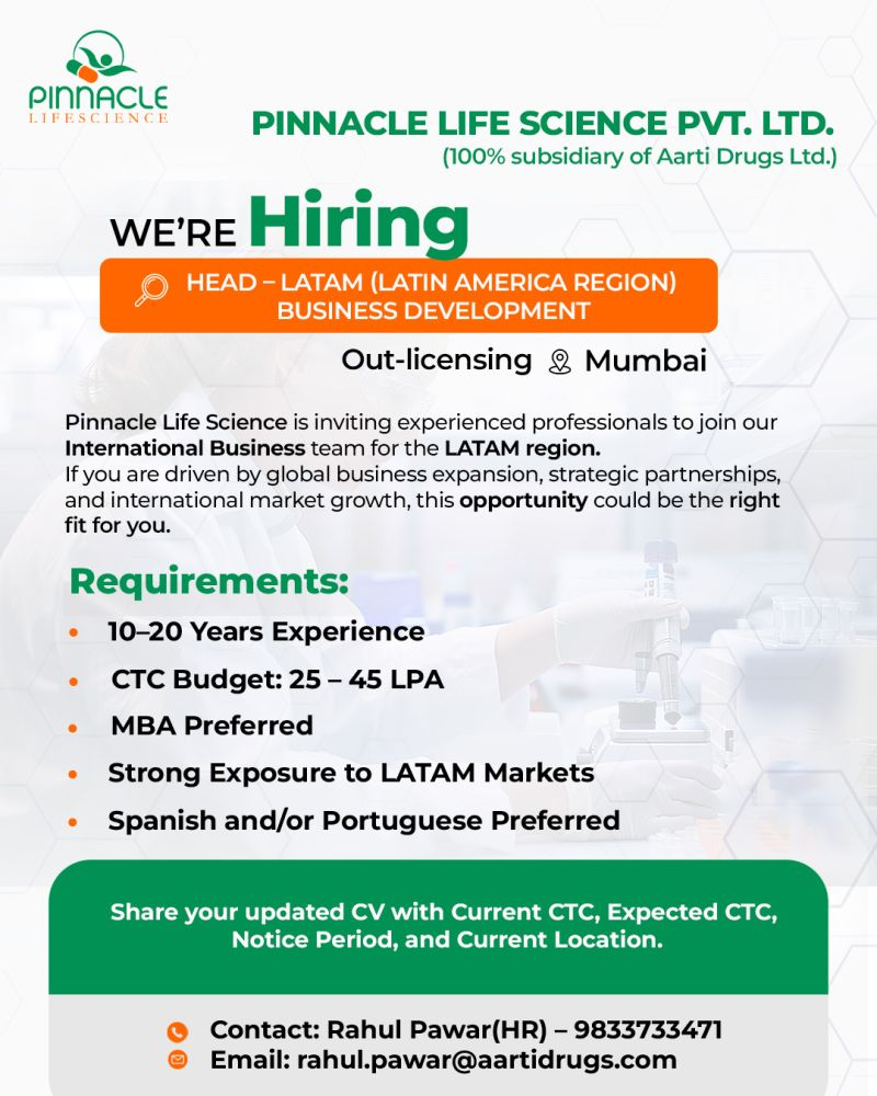 Pinnacle Life Science Hiring Head - LATAM Business Development (Out-licensing) – Mumbai