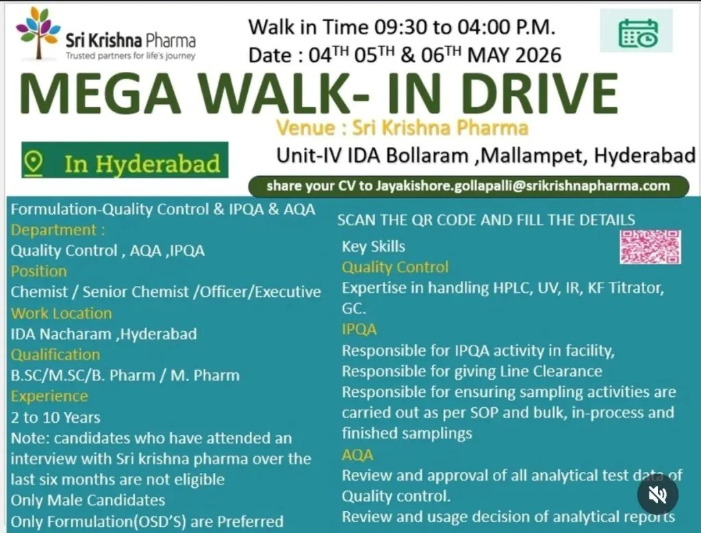 Sri Krishna Pharmaceuticals Ltd (SKPL), established in 1974, is a reputed vertically integrated pharmaceutical company headquartered in Hyderabad.