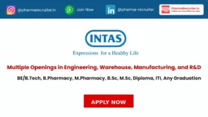 BE/B.Tech, B.Pharmacy, M.Pharmacy, B.Sc, M.Sc, Diploma, ITI, Any Graduation