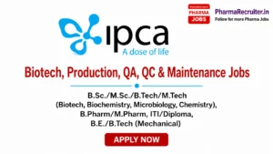 B.Sc./M.Sc./B.Tech/M.Tech (Biotech, Biochemistry, Microbiology, Chemistry), B.Pharm/M.Pharm, ITI/Diploma, B.E./B.Tech (Mechanical)
