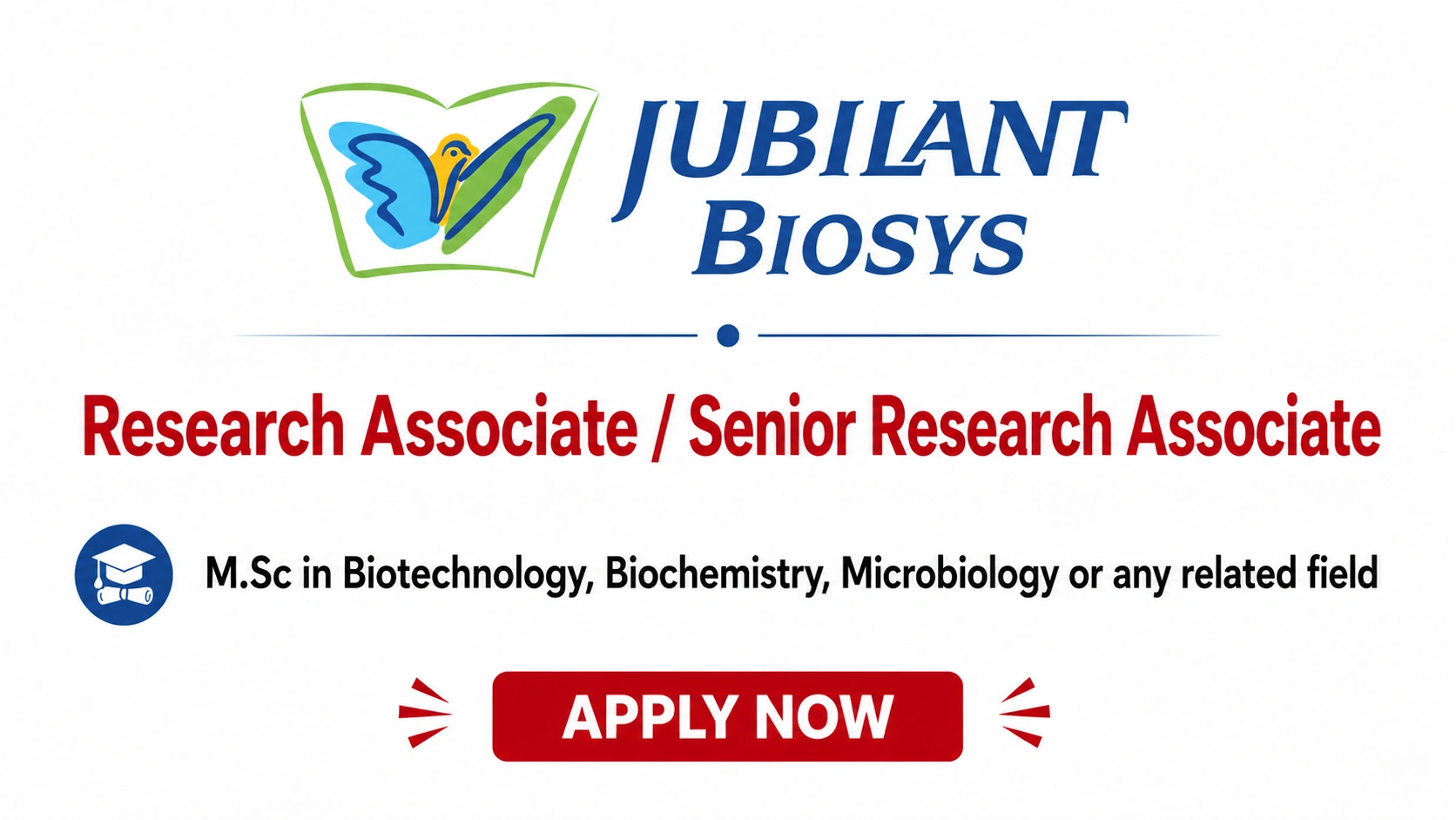 M.Sc in Biotechnology, Biochemistry, Microbiology or any related field