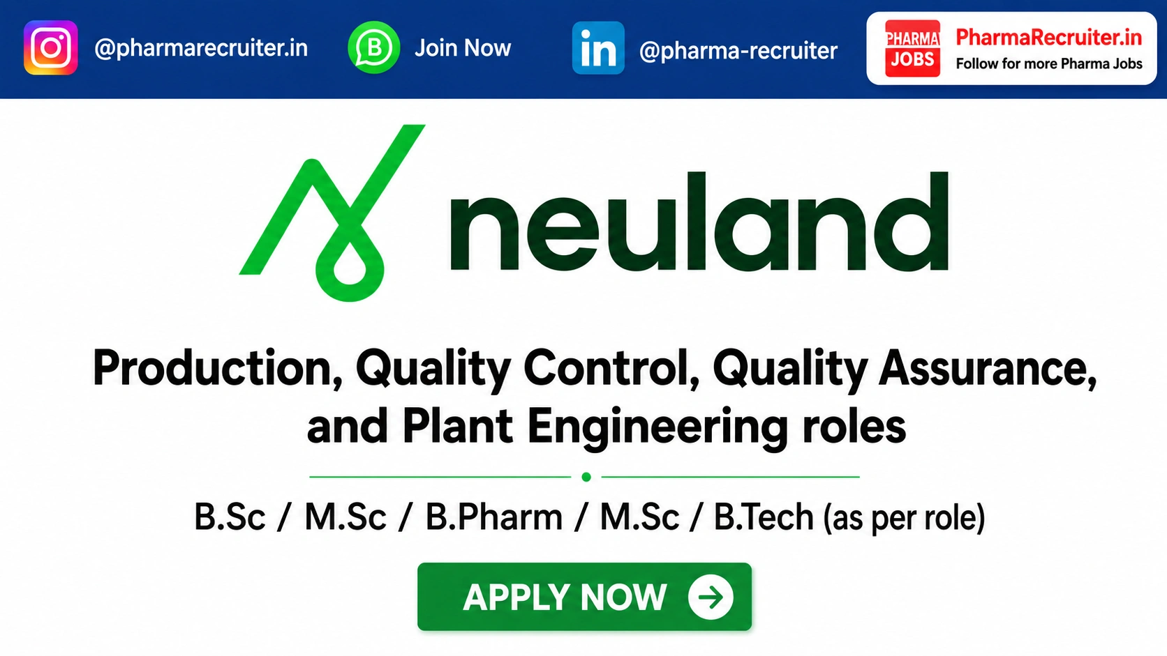B.Sc / M.Sc / B.Pharm / M.Sc / B.Tech (as per role)
