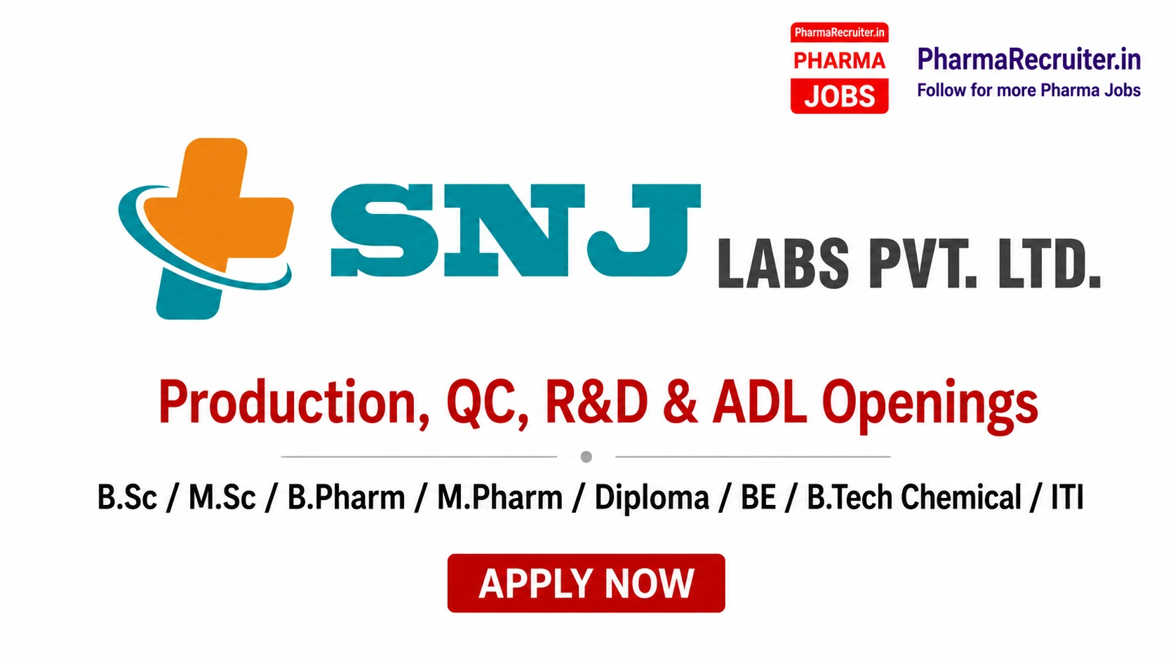 B.Sc / M.Sc / B.Pharm / M.Pharm / Diploma / BE / B.Tech Chemical / ITI