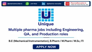 B.E (Mechanical/Instrumentation), B.Pharm / M.Pharm / M.Sc, ITI