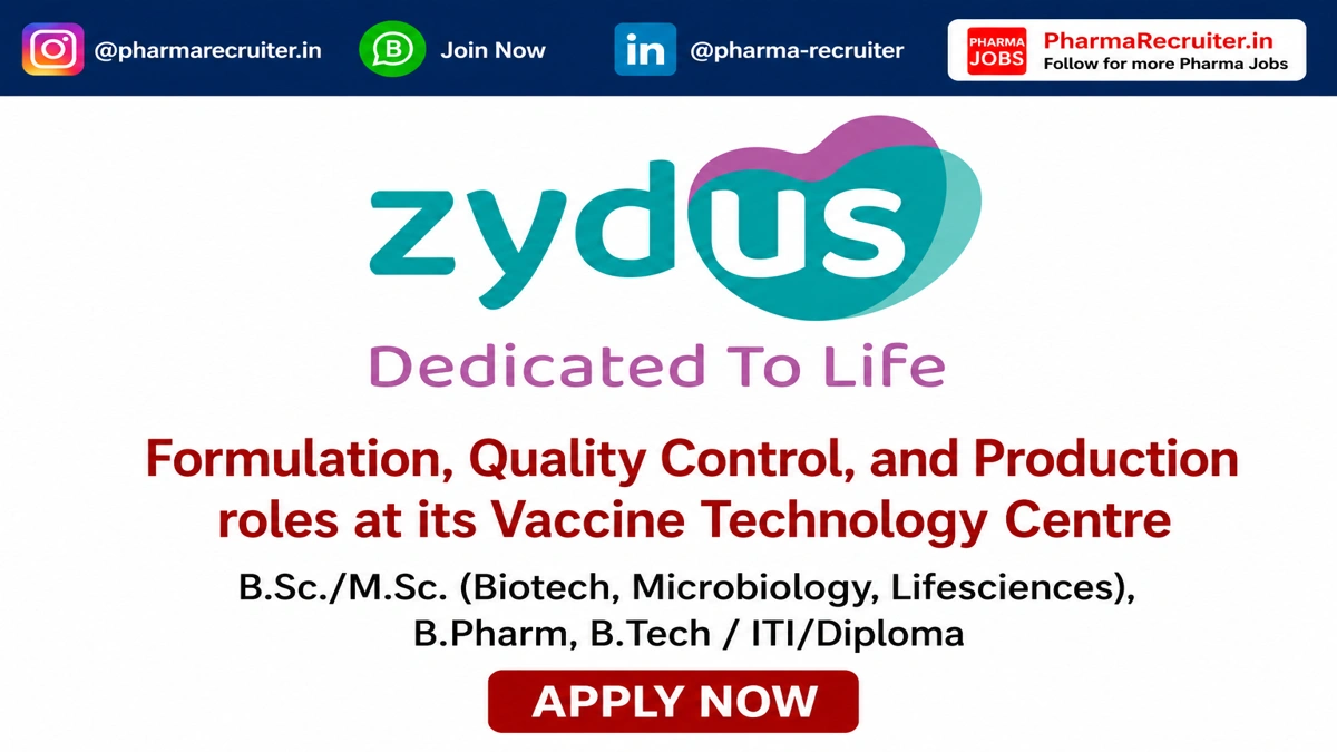 B.Sc./M.Sc. (Biotech, Microbiology, Lifesciences), B.Pharm, B.Tech / ITI/Diploma
