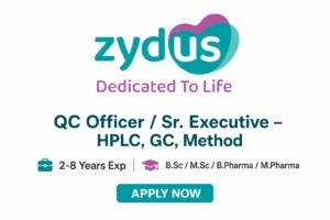 QC Officer / Sr. Executive – HPLC, GC, Method