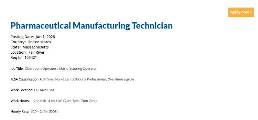 Pharmaceutical Manufacturing Technician Jobs in Massachusetts | Cipla (InvaGen Pharmaceuticals) Hiring Cleanroom Operators