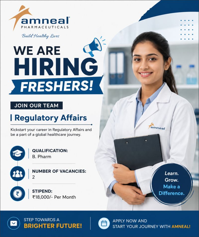 Amneal Pharmaceuticals Freshers Recruitment 2026 | Regulatory Affairs Jobs for B.Pharm Graduates