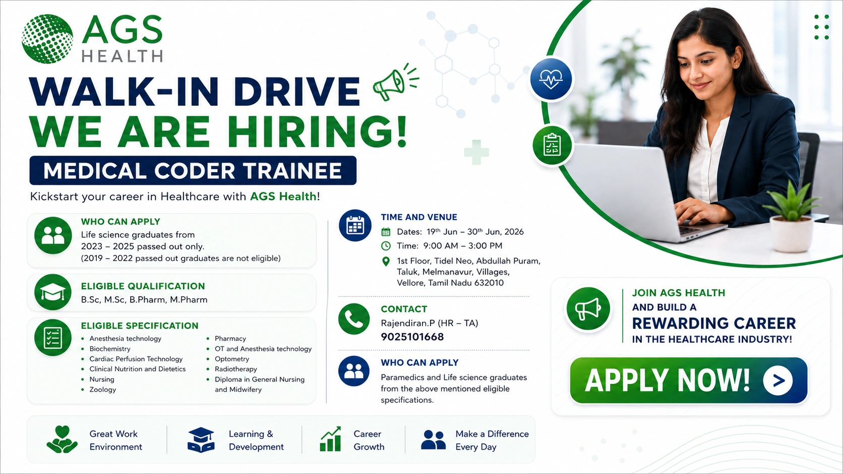 B.Sc, M.Sc, B.Pharm, M.Pharm and specified specializations (Anesthesia Technology, Biochemistry, Cardiac Perfusion Technology, Clinical Nutrition & Dietetics, Nursing, Zoology, Pharmacy, OT & Anesthesia Technology, Optometry, Radiotherapy, Diploma in General Nursing & Midwifery)