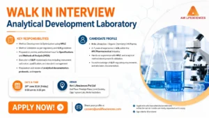 AMI Lifesciences Walk-In Interview for Analytical Development Laboratory (ADL) Professionals in Vadodara on 26 June 2026 (Friday)