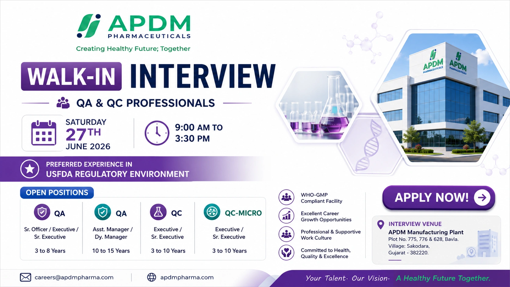 B.Pharm / M.Pharm / B.Sc / M.Sc (as per position)