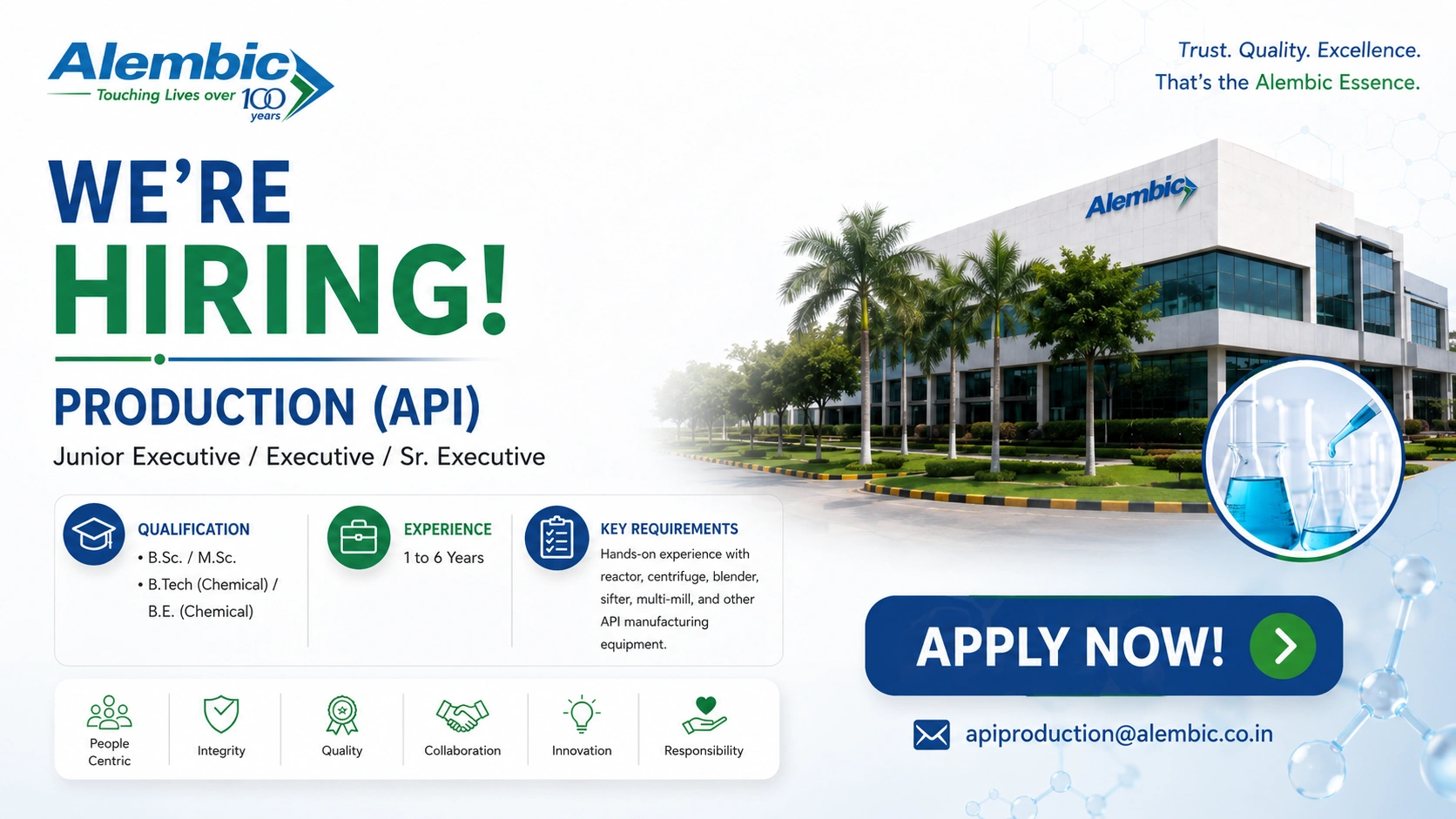 Alembic Pharma Production Jobs 2026 | Hiring Junior Executive, Executive & Sr. Executive – API Production