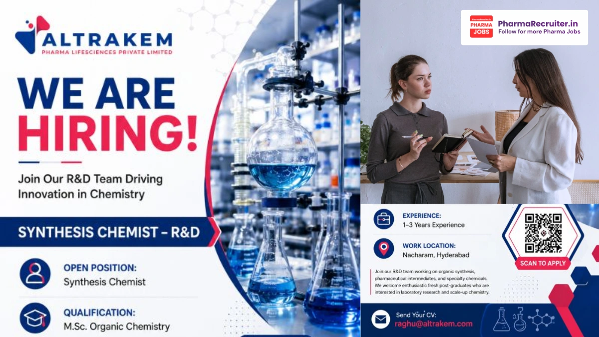 Altrakem Pharma Lifesciences Hiring Synthesis Chemist – R&D Jobs