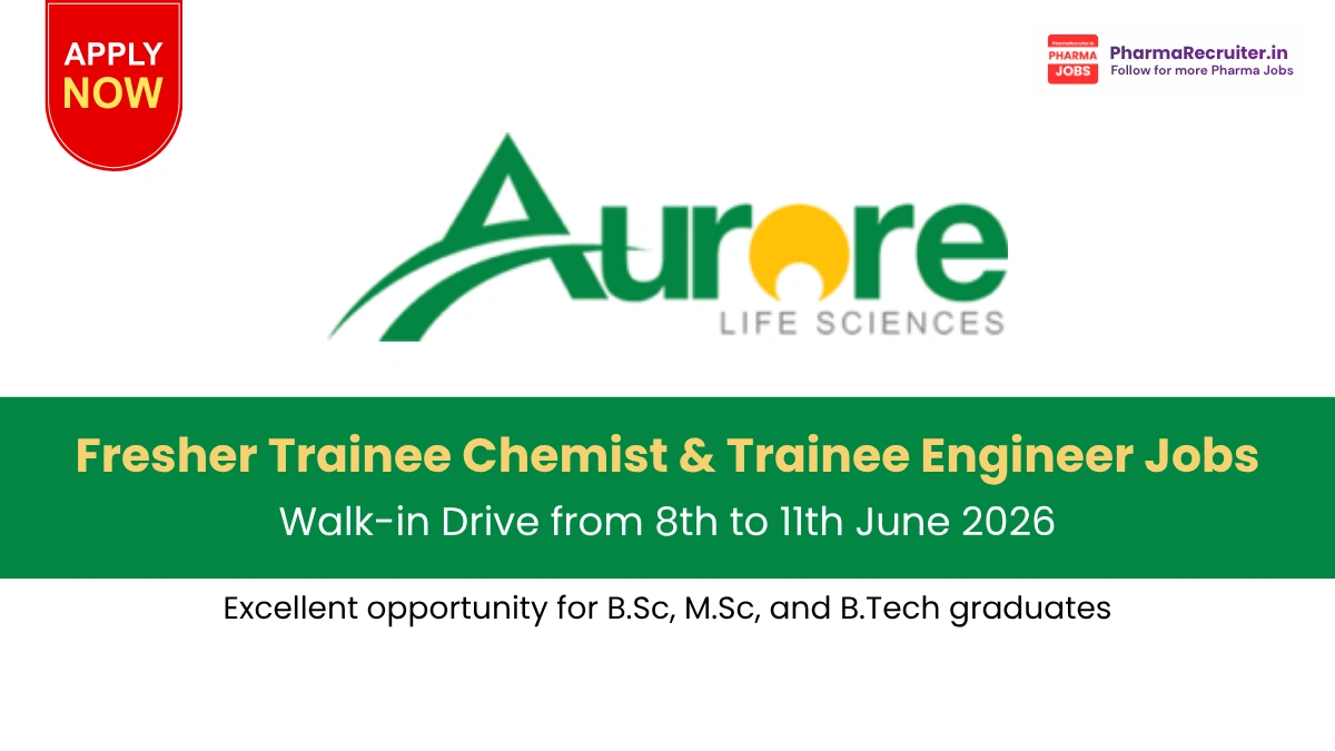 Aurore Pharmaceuticals Walk-in Interview from 8th to 11th June 2026