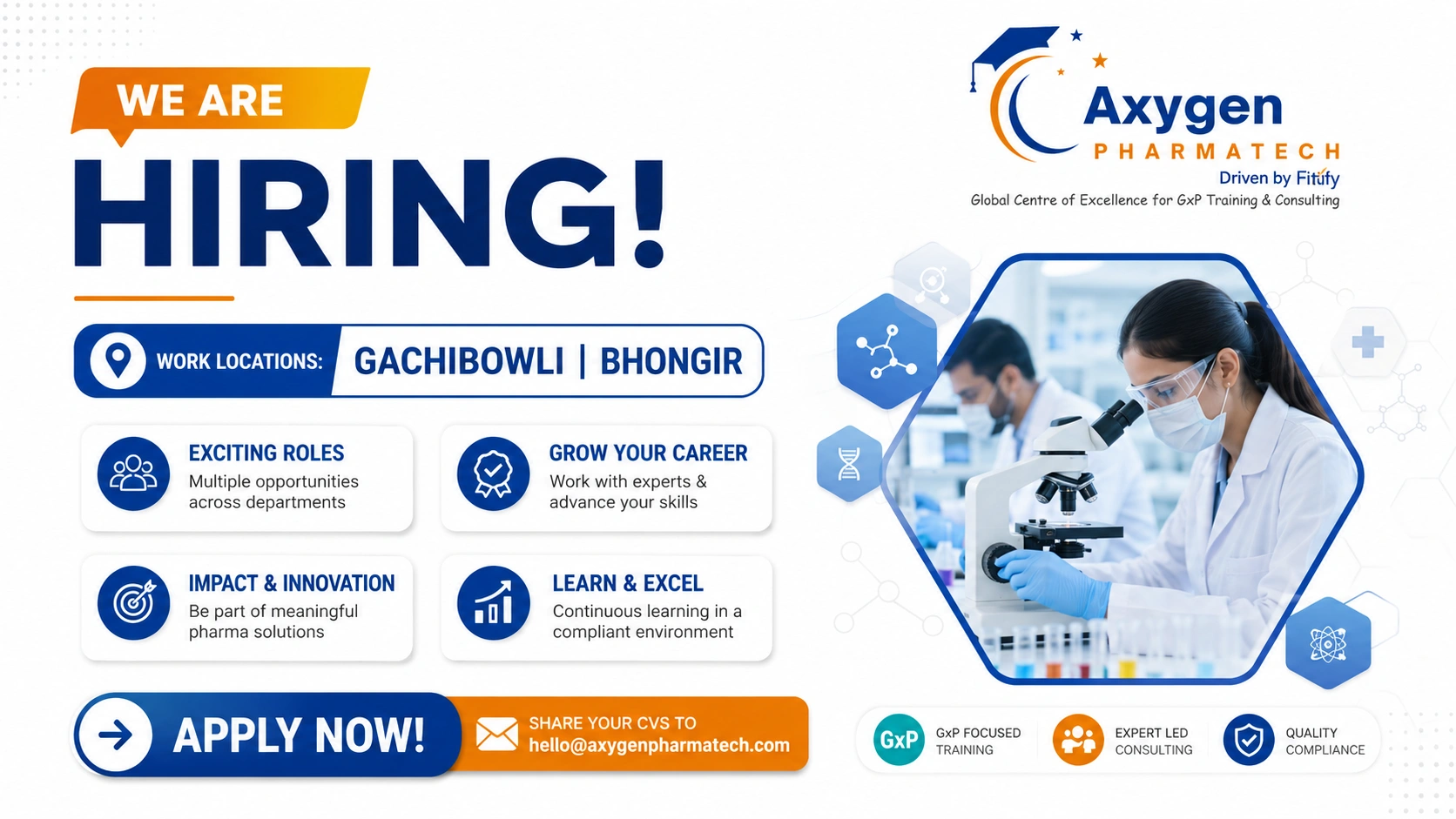 Axygen Pharmatech Hiring Multiple Positions in Hyderabad & Bhongir | Pharma Jobs