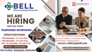 BELL Pharmaceuticals & Cosmetics Hiring 2026 – Microbiologist & QA Sr. Executive Jobs in Hyderabad