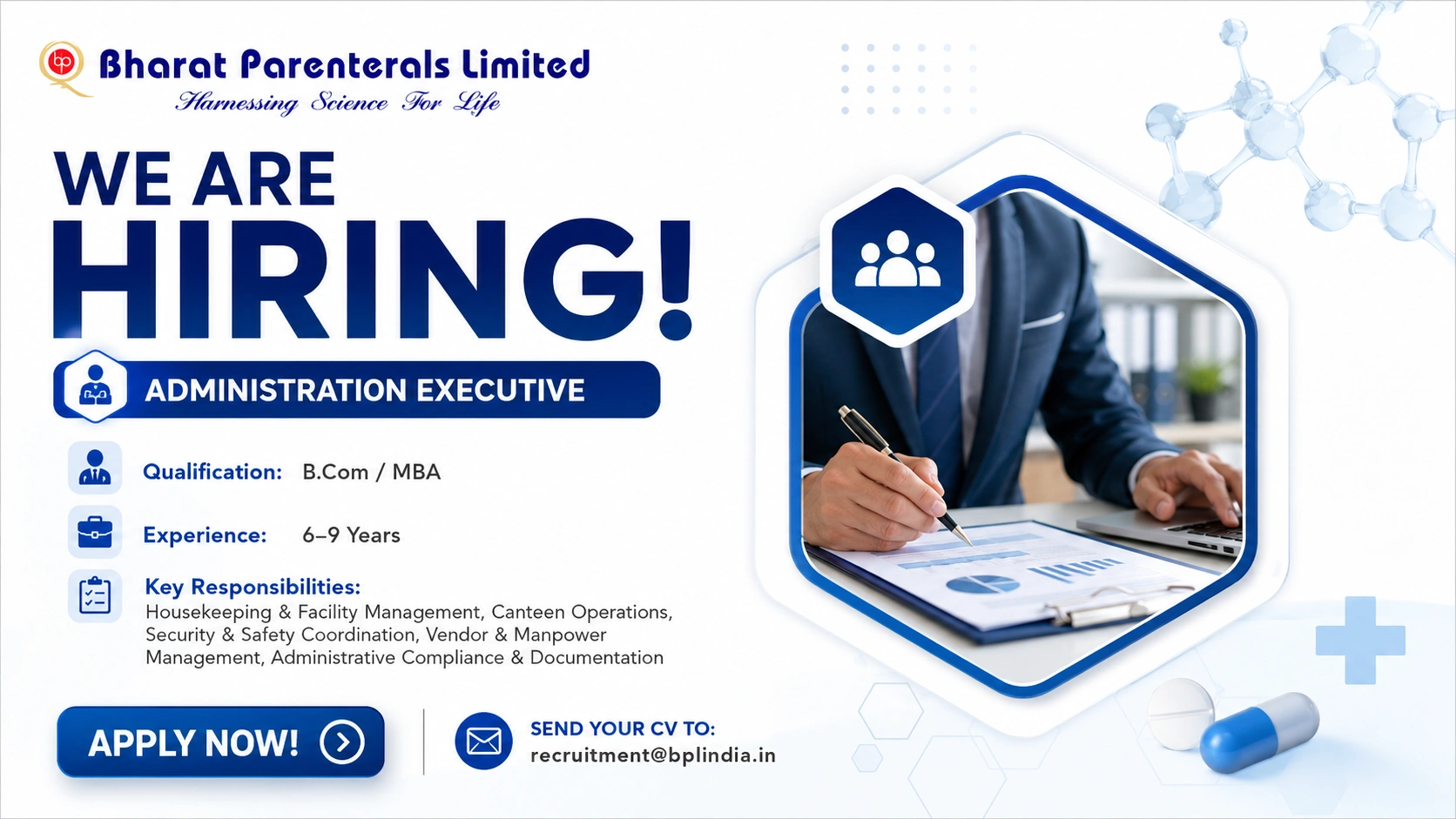 Bharat Parenterals Limited Hiring Administration Executive | Pharma Jobs in India 2026