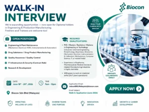 Diploma / Bachelor’s / Master’s / PhD in Engineering, Technology, Biotechnology, Chemistry, or related fields