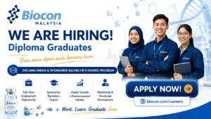 Biocon Malaysia Diploma Hiring 2026 | Walk-in Recruitment Drive for Trainee Roles with Sponsored Bachelor's Degree on 2, 3 & 4 July 2026