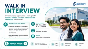 Diploma in Engineering or Technology (Industrial, Chemical, Biotechnology, Bioprocess, Bioscience, Mechanical, Electrical, Instrumentation & Calibration, Mechatronics or related fields)