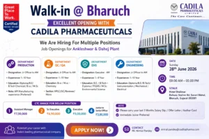 B.E/B.Tech, Diploma, B.Sc/M.Sc, M.Pharm (as per position)