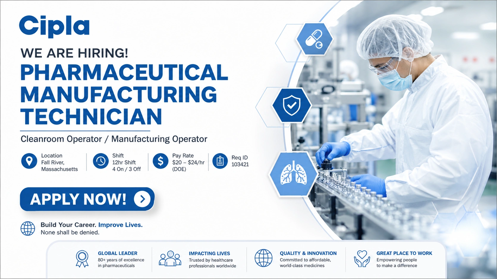 Pharmaceutical Manufacturing Technician Jobs in Massachusetts | Cipla (InvaGen Pharmaceuticals) Hiring Cleanroom Operators