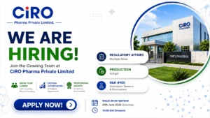CIRO Pharma Private Limited Walk-In Interview | Regulatory Affairs, Production & FRD Jobs in Telangana on 20th June 2026 (Saturday)