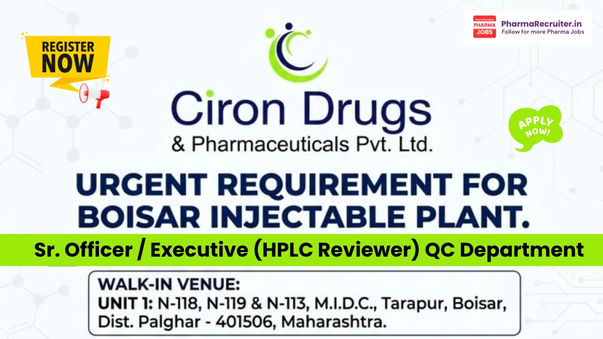 Ciron Drugs & Pharmaceuticals Urgent Hiring 2026