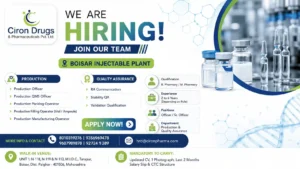 Ciron Drugs & Pharmaceuticals Hiring 2026 | QA & Production Jobs in Boisar Injectable Plant