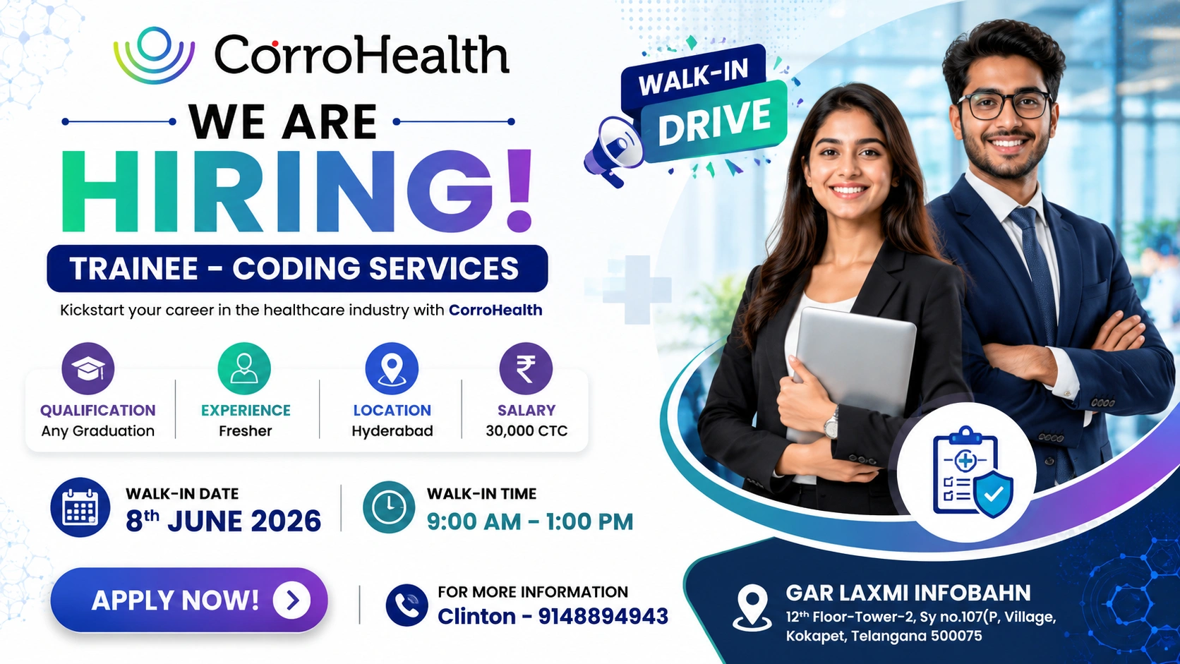 CorroHealth Walk-In Interview for Freshers | Trainee – Coding Services Jobs in Hyderabad on 8th June 2026