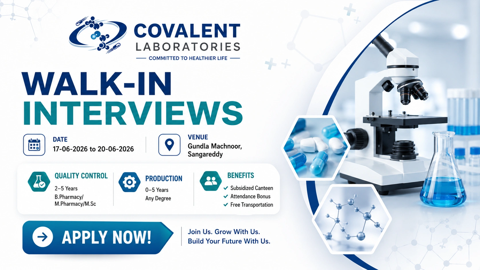 Covalent Laboratories Walk-In Interview for Quality Control and Production – Apply Now on 17 June 2026 to 20 June 2026